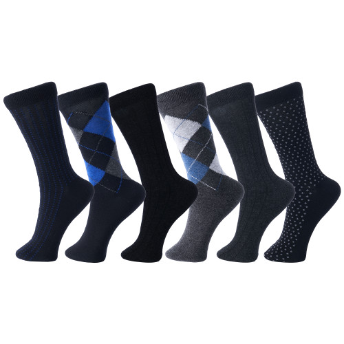 Alpine Swiss Mens Cotton 6 Pack Dress Socks Solid Ribbed Argyle Shoe Size  6-12